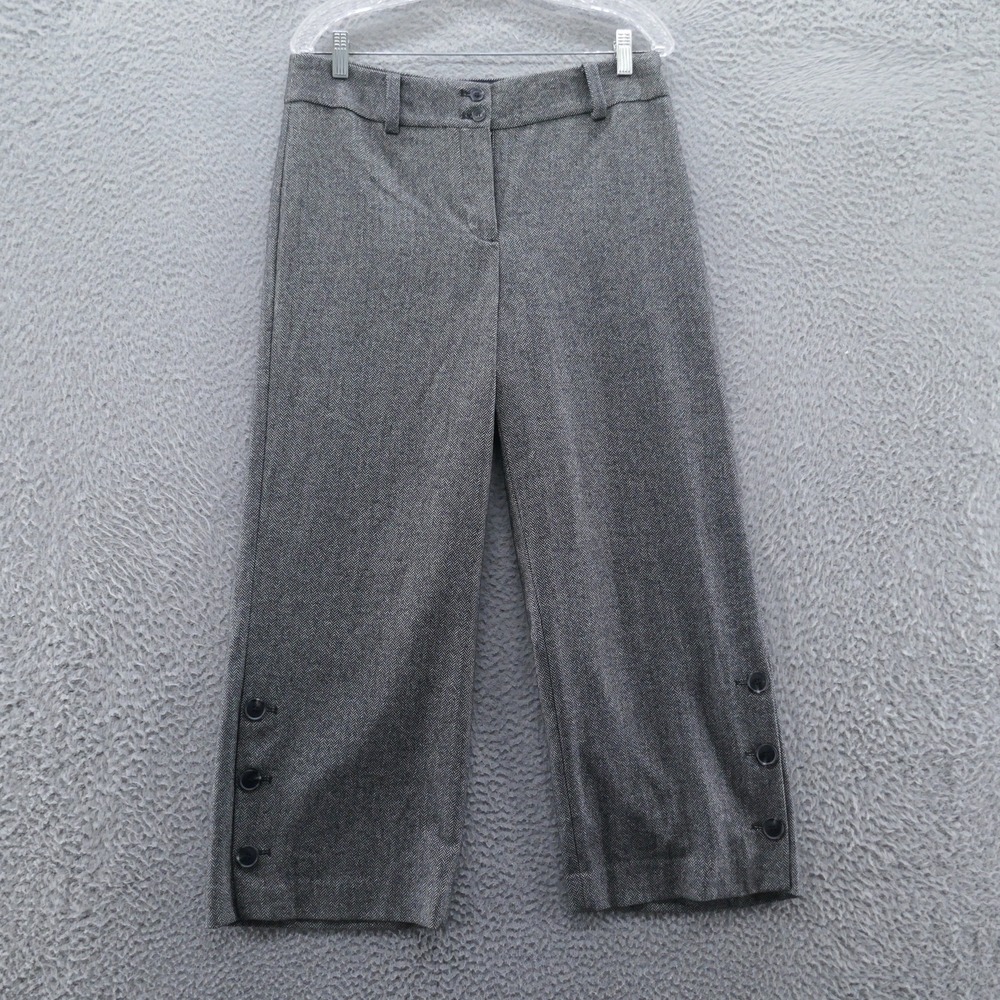 Talbots Womens Wide Leg Crop Pants 8 Black White Herringbone‎ Wool NEW